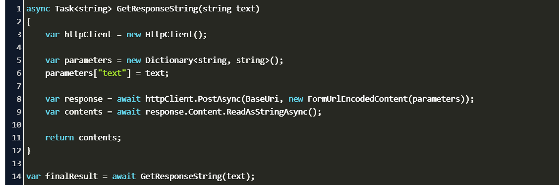 Async await task. HTTPCLIENT. C# code example. Async await c#. Parameters in URL example.